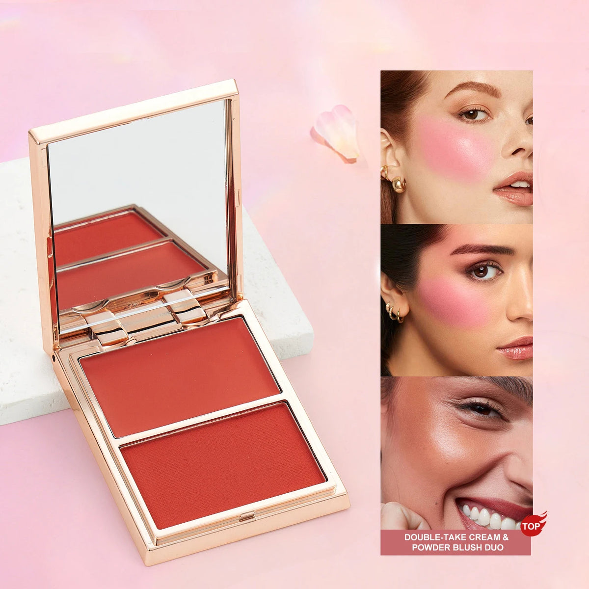 Two-tone Natural Matte Cream Blush Shimmer Contour Blusher Blush Powder Longlasting Waterproof Face Blusher Chinese Cosmetics