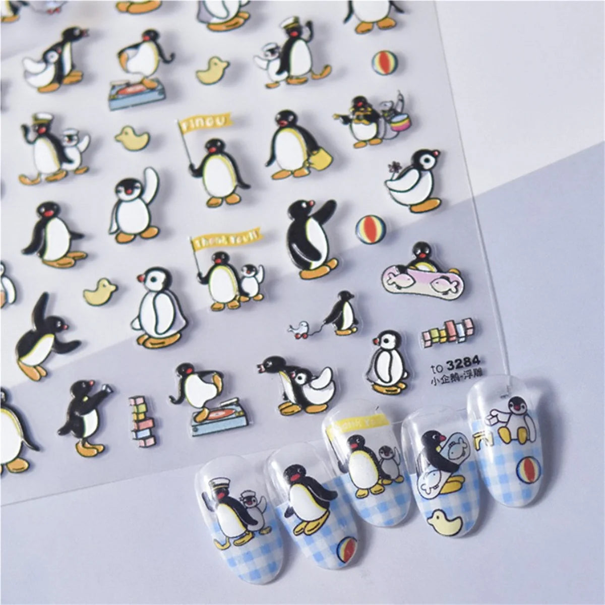 1pcs 5D Kawaii Penguin Nail Stickers Cartoon Animals Self Adhesive Nail Art Decorations Sticker Manicure Decals DIY Accessories