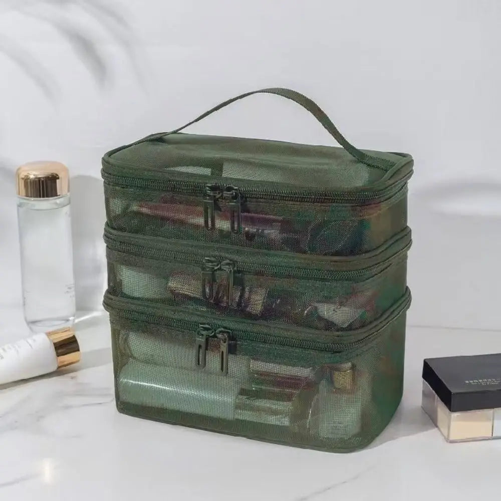 2/3 Layer Portable Transparent Mesh Travel Bag Large Capacity Storage Toiletry Bag 2/3 Layer Makeup Case Toiletries Organization
