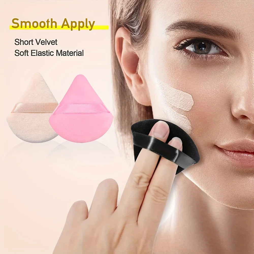 1-3PCS Triangle Powder Puff Set - Velvet Makeup Sponges for Setting Powder/Baking | Hypoallergenic Vegan Travel Beauty Tools