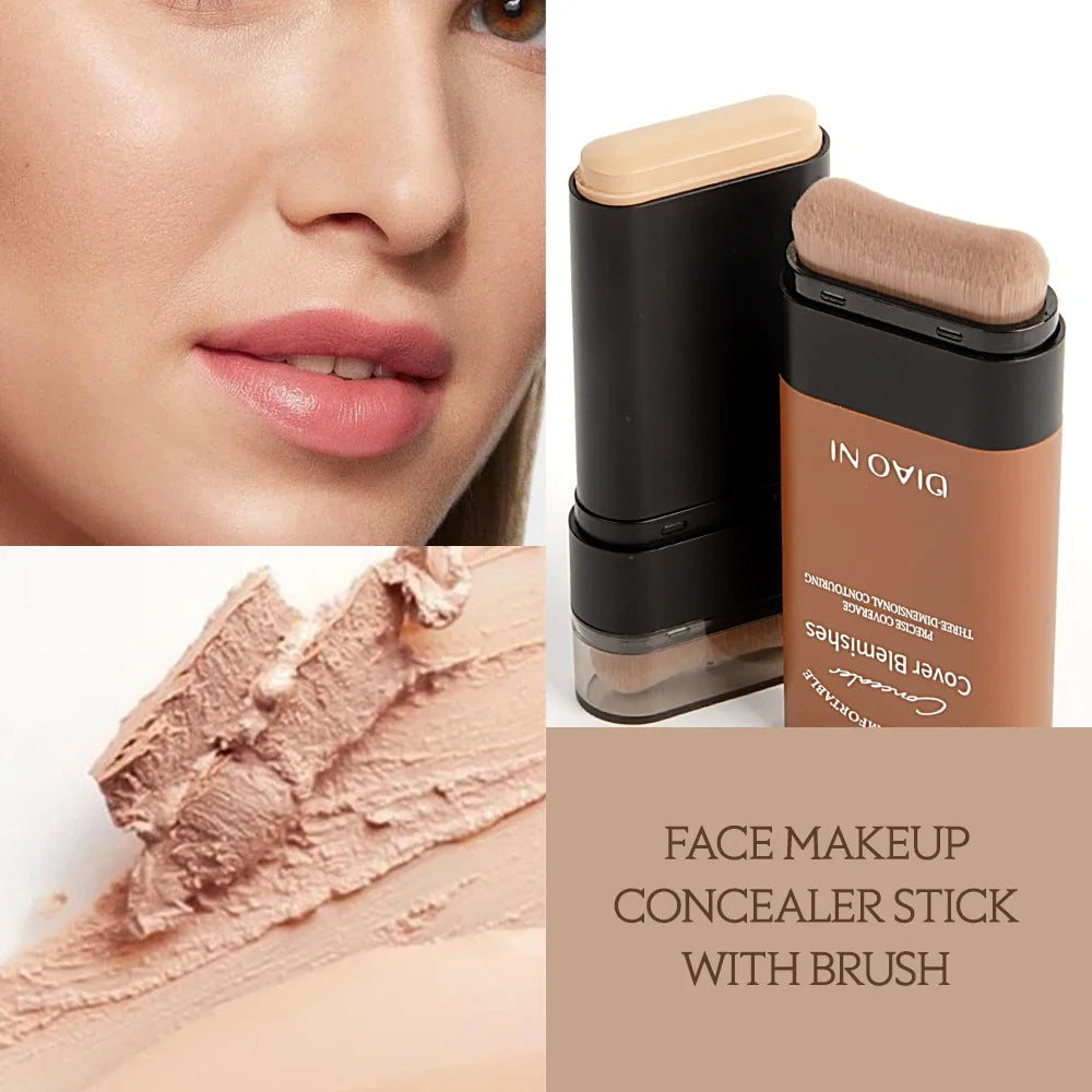Tioni Foundation Stick Dual Head with Brush Moisture Translucent Foundation Long Lasting Eraser Foundation Stick