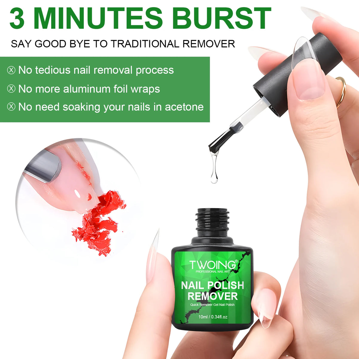 3pcs Set Gel Nail Polish Remover,Quickly & Easily Removes Uv Gel Polishes Within 2-3 Minutes,No Need To Soak Or Wrap Nails
