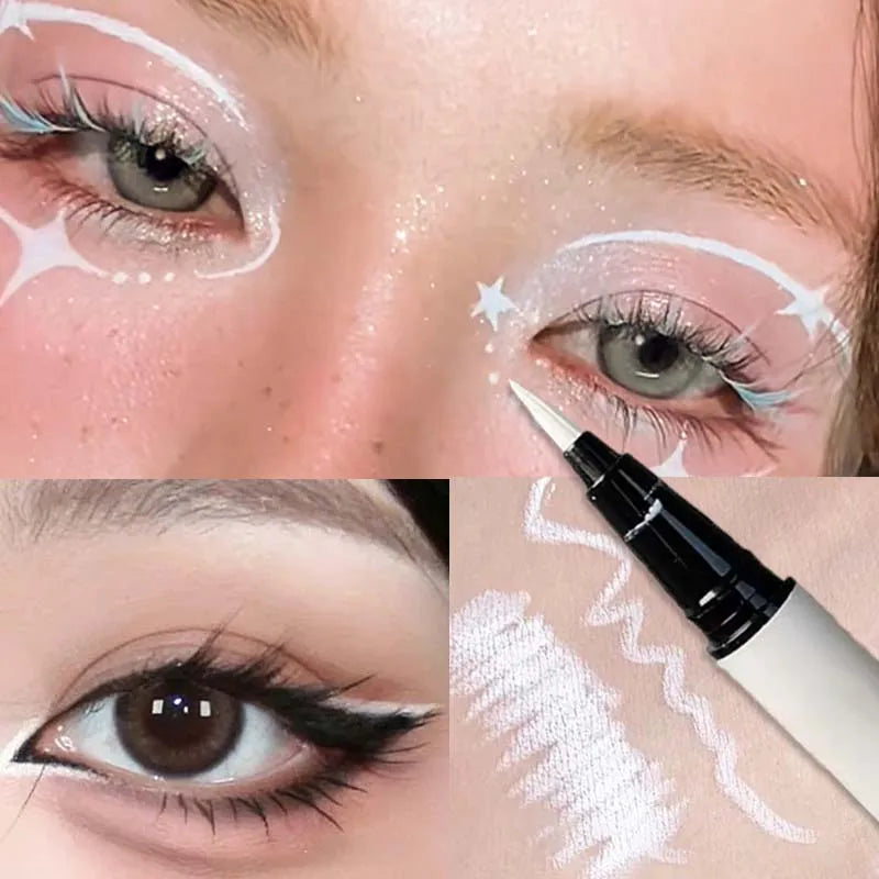 Ultra-thin Matte White Eyeliner Liquid Pen Waterproof Smudge-Proof Long Lasting Lying Silkworm Pen Pigment Eyes Brighten Makeup