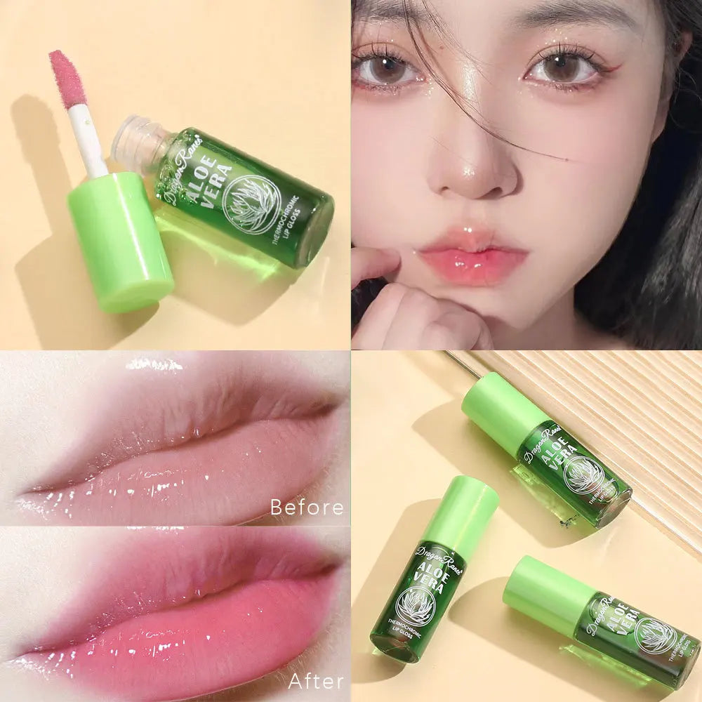 Aloe Vera Color Changing Lip Oil Balm Moisturizing Natural Aloe LipglossTemperature Change Lip Oil Gloss Nourishing Lip Care