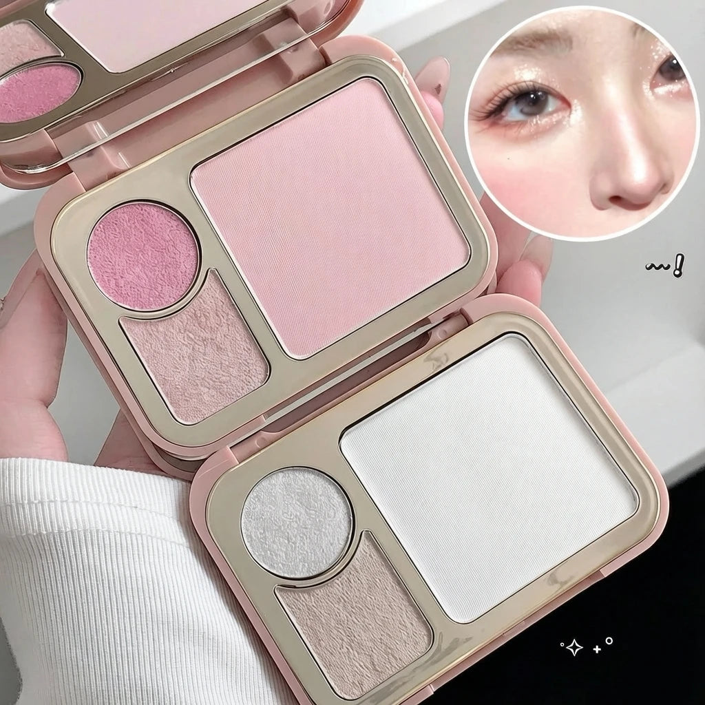 Kakashow 3 in 1 Multi-Use Face Palette Blush Highlighter Shimmer Powder Smooth Texture Stereo Face Makeup