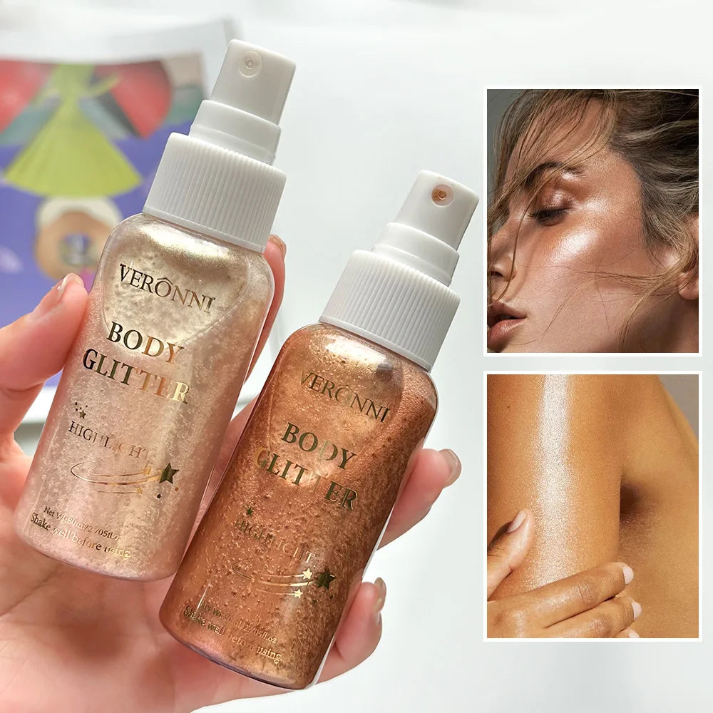 Glow Shimmer Spray,Waterproof Liquid Highlighter Body Luminizer with Glitter Makeup For Face & Body,Long-lasting For Festival