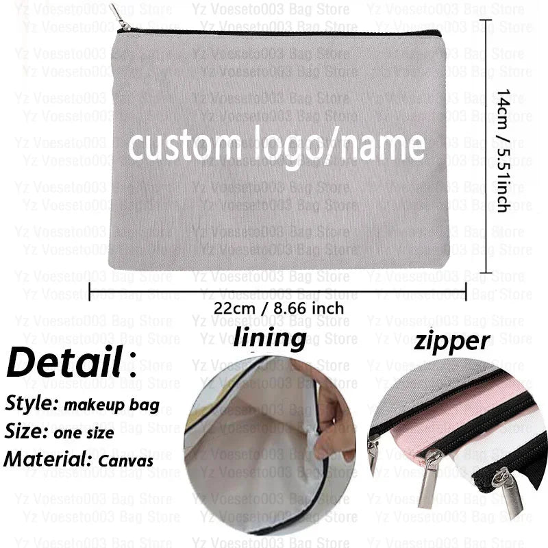 Custom Name Logo Motto bag Personalized Name Pouch Women's Canvas Makeup Cosmetic Travel Bag School Supplies Pencil Case Gift