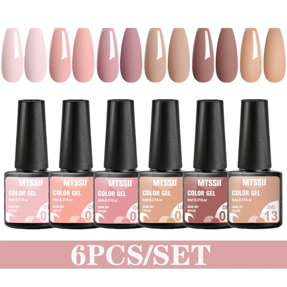 Mtssii 6PCS/Set Nude Color Gel Nail Polish Set 150 Colors Glitter Semi Permanent UV Led Gel Varnish Soak Off Nail Gel Art Design