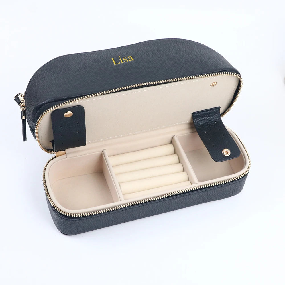 Customized Name Large-Capacity Double-Layer Cosmetic Bag Jewelry PU Leather Shell-Shaped Multi-Functional Travel Toiletry Bag