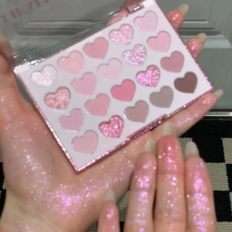 Heart-shaped 20-color Eyeshadow Palette Matte Shimmer Pink Purple Eye Shadow Tray Lasting Glitter Eye Pigments Christmas Makeup