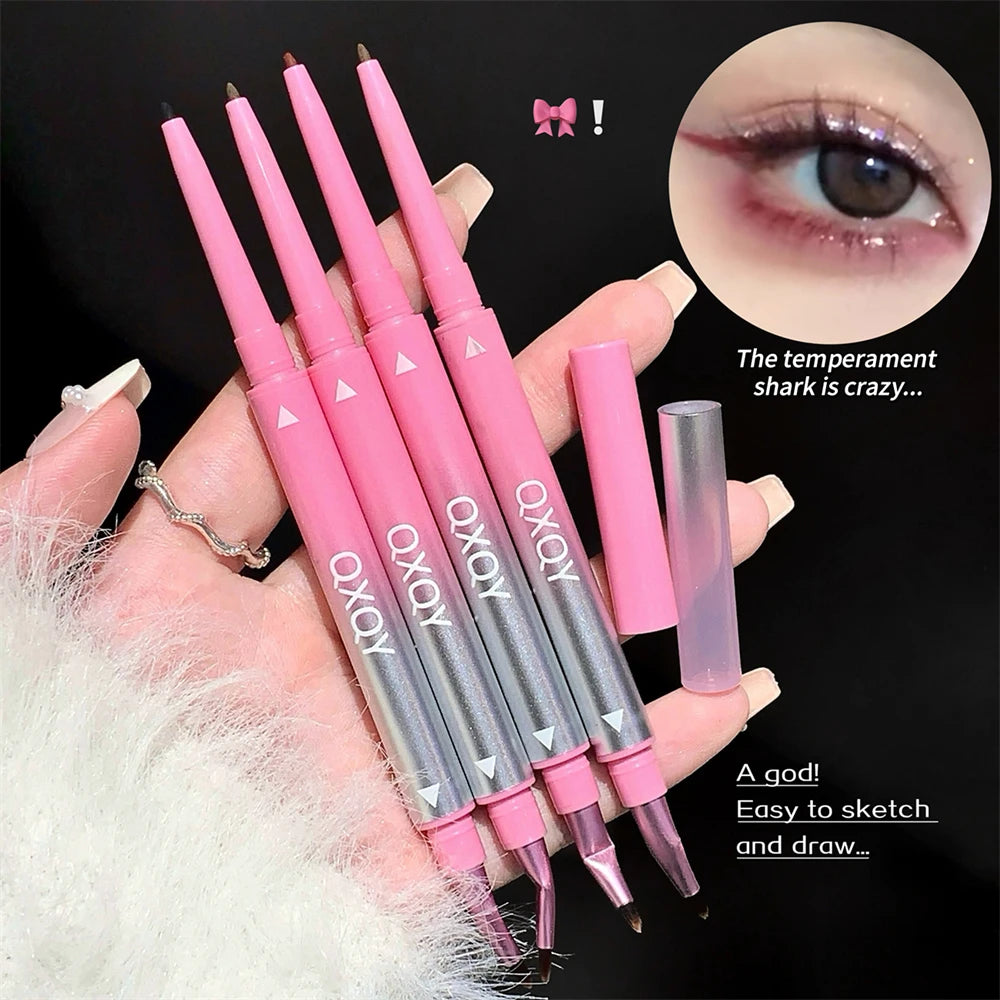 Angled Brush Eyeliner Gel Pencil 2 In 1 Natural Red Brown Aegyosal Lying Silkworm Liner Gel Matte Smooth Non-Smudge Eye Makeup