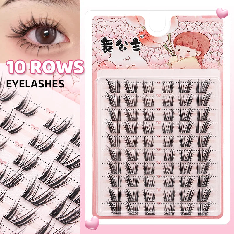 DINGSEN 10 Rows Individual Eyelashes Wholesale 10-12mm Cluster Lashes Natural Anime False Kake Eyelashes Extension Makeup