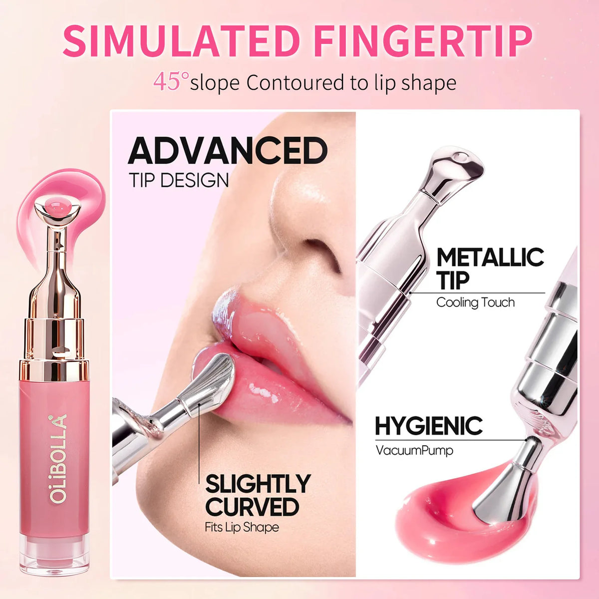 OLIBOLLA Metal Massage Head Mirror Lip Glaze essence Liquid Moisturizing Lip Enrichment and Fading Lip Lines