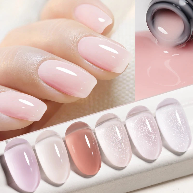 PUENTE 7.5ML Translucent Milky Pink Jelly Nude Gel Nail Polish Natural Glass Shiny Glitter Nail Gel Soak Off UV Nail Art Varnish
