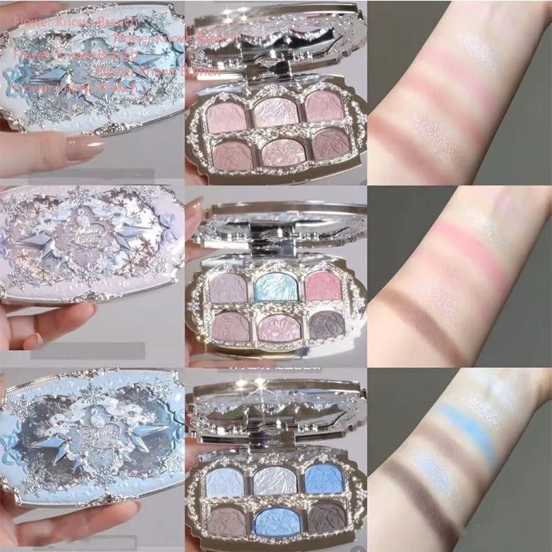 Flower Knows Snow Ballet 6 Colors Satin Eyeshadow Palette Velvet Matte & Pearl Shimmer Eye Shadow Paletas De Maquillaje