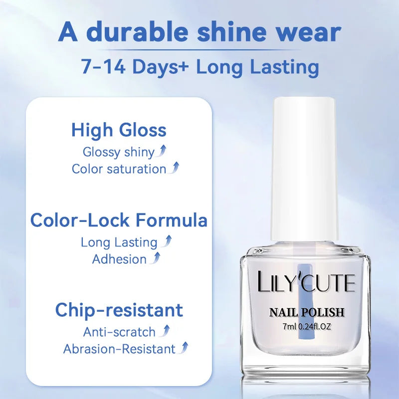 LILYCUTE 7ml Water-based Nail Base Top Polish 2 in 1 Clear Shine Nail Care Quick Drying No Need of Lamp to Cure Nail Art Varnish
