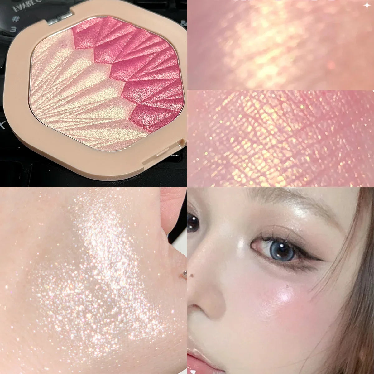 2-Color Blush Palette 2 in 1 Contouring Cream Face Cheek Blush Cream Makeup Sparkle Highlight Multicolor Makeup Blush