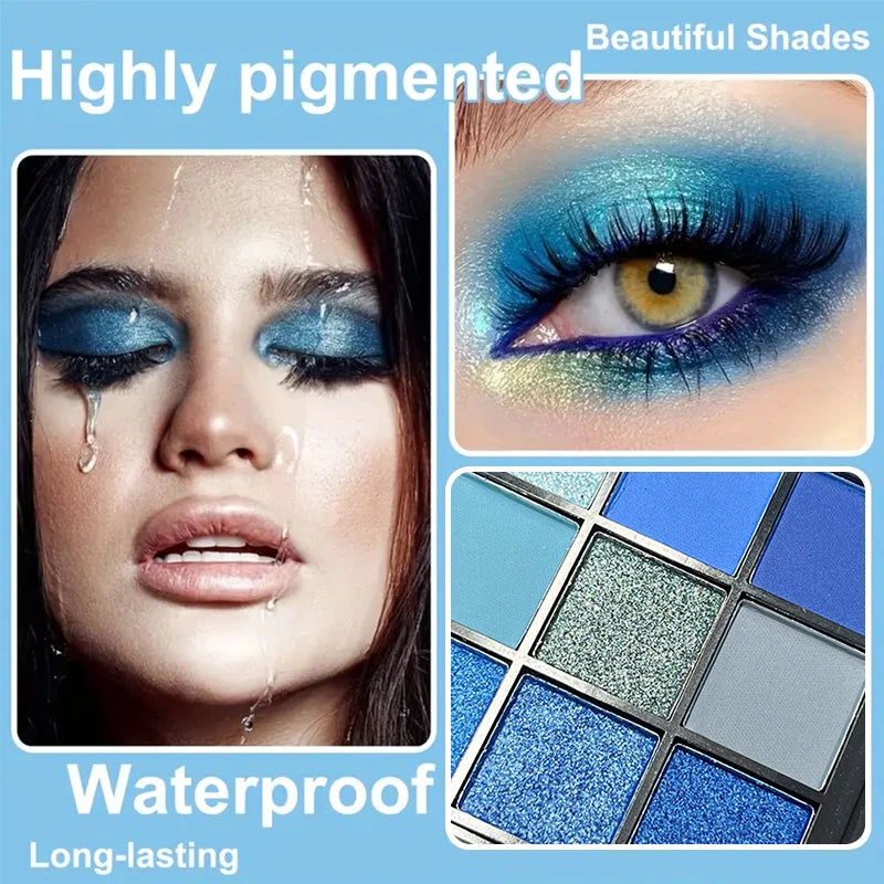 9 Color Blue Eyeshadow Palette Matte Shimmer Dolphin Eye Shadow Palette Glitter Makeup Pigmented Long Lasting Professional