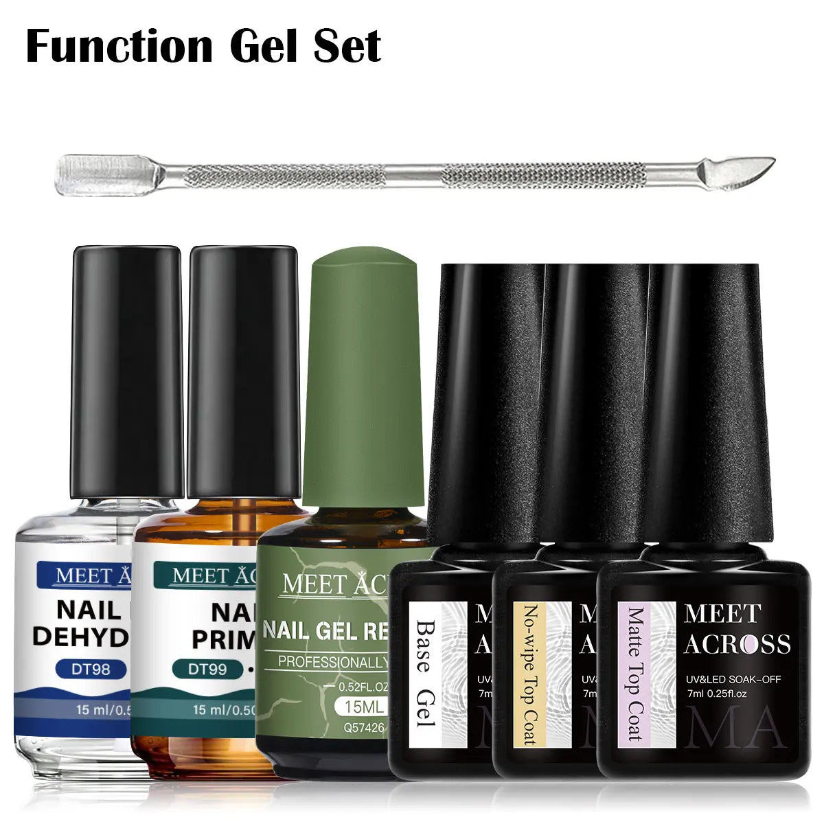 7pcs Nail Gel Polish Remover No-acid Primer Nail Prep Dehydrator Base Top Coat Set Soak-Off UV Gel Varnish for Manicure Pedicure