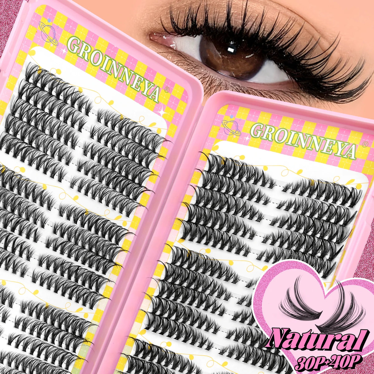 GROINNEYA Lash Clusters Cat Eye Lashes DIY Eyelash Extension Fluffy Volume Cluster Lashes Natural Thick Individual Lashes Makeup