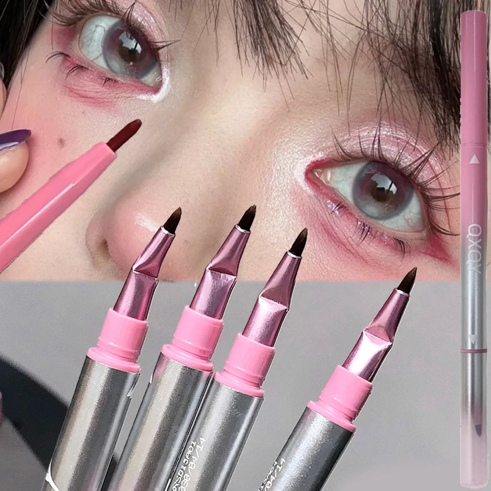 Angled Brush Eyeliner Gel Pencil 2 In 1 Natural Red Brown Aegyosal Lying Silkworm Liner Gel Matte Smooth Non-Smudge Eye Makeup