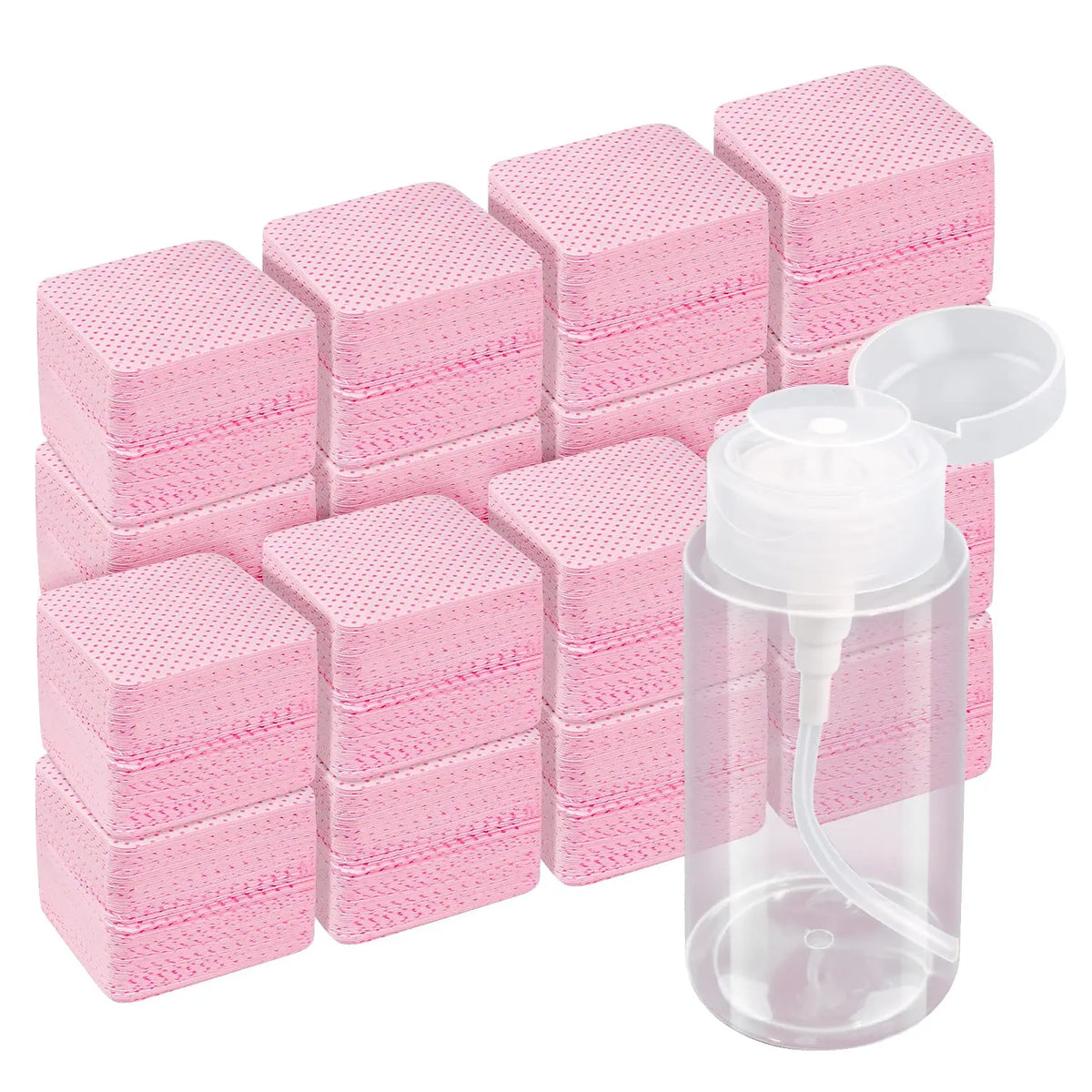 20/600Pcs Lint Free Nail Wipes Non-Woven Cotton Nail Prep Pads with One Touch Pump Dispenser Bottle for Gel Polish Remover