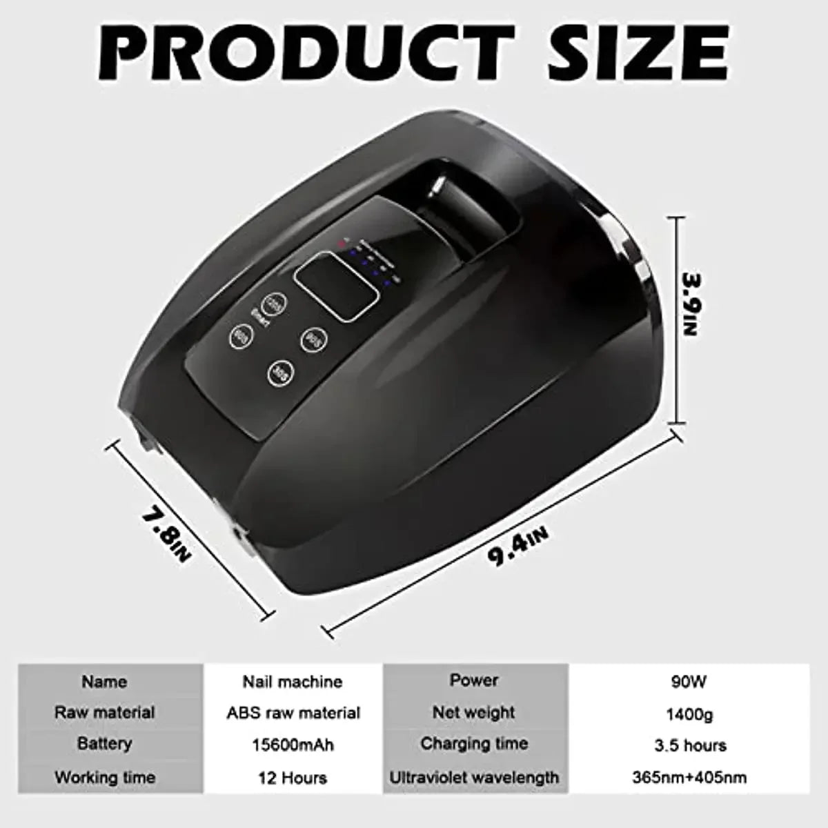 90W Rechargeable Nail Lamp with Mirror Bottom Cordless LED Light for Acrylic Nails Manicure Machine Wireless Nail UV LED Lamp