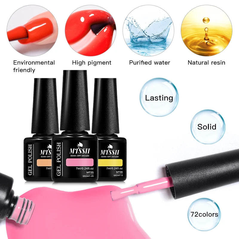 Mtssii 6pcs/Set Gel Nail Polish Kit Black Semi Permanent UV Gel Varnishes Soak Off Nail Lacquer Base Top Gel Nail Art Varnish