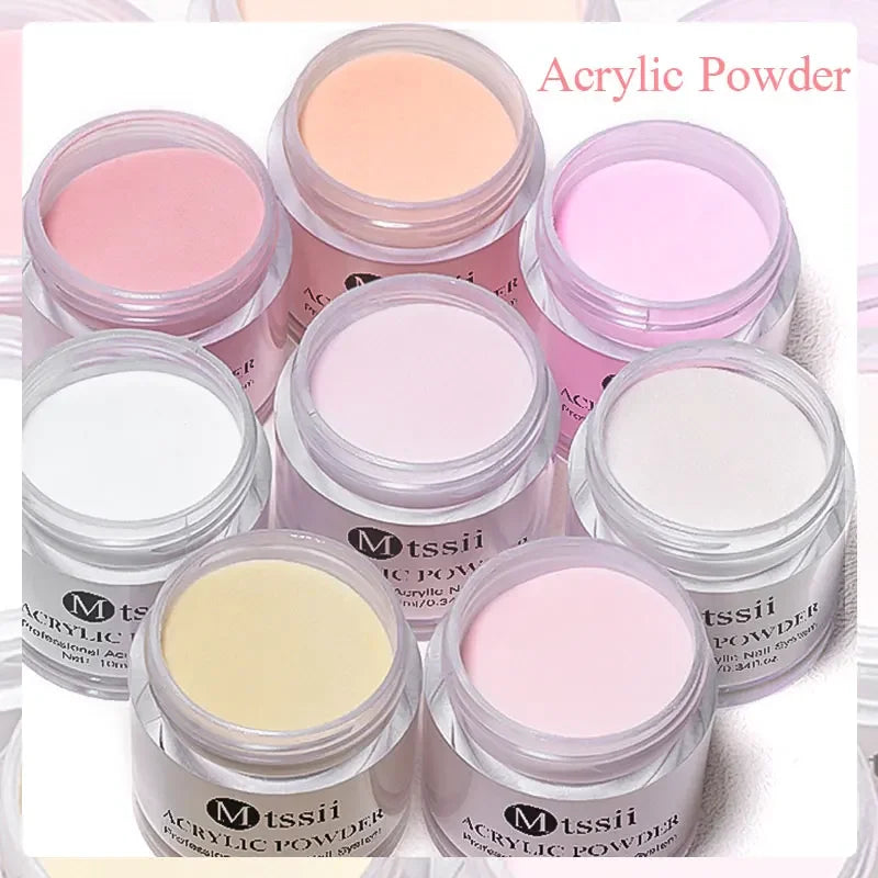 8pc MTSSII Acrylic Powder Nail System Set Clear Nude Pink Monomer Liquid Set With Nail Brush For Nails Extension Carving Flower
