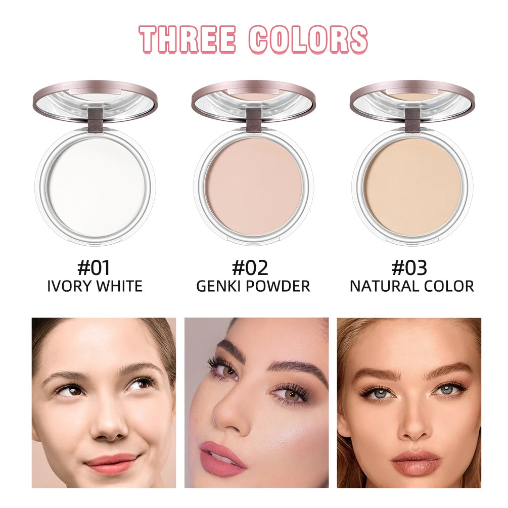 CACE Face Pressed Powder Oil Control Natural Foundation Powder Smooth Finish Concealer Setting Powder Make Up For Women 3 Colors